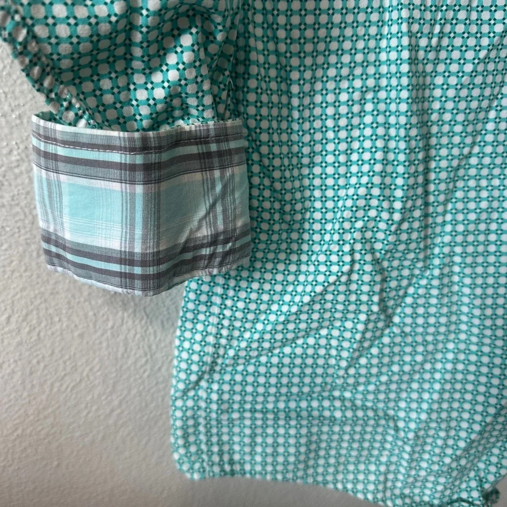 Panhandle Western Pearl Snap Shirt Turquoise Geometric Print Long Sleeve Mens XL